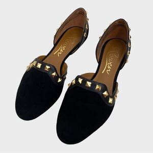 Rowen Black Suede Gold Stud Flats with Padded Insoles Size 9 1/2